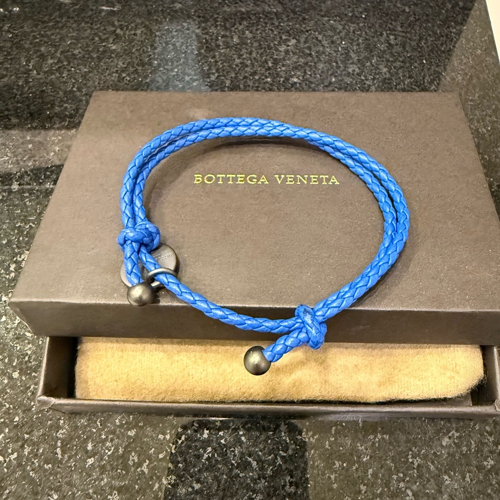 Bottega Veneta Blue Braided Leather Bracelet